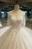 Marvelous Wedding Dresses A Line With Beading Royal LuxuryTrain Mid-Length Sleeves