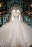 Scoop Neck Wedding Dresses Lace Up With Beadings And Appliques A-Line Tulle