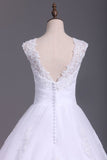 Wedding Dresses A Line Open Back Scoop Tulle With Applique And Beads