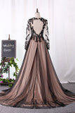 Evening Dresses Scoop Long Sleeves A Line Tulle With Applique And Slit