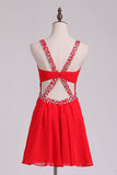 Straps A Line Open Back Homecoming Dress With Beads And Ruffles Short/Mini