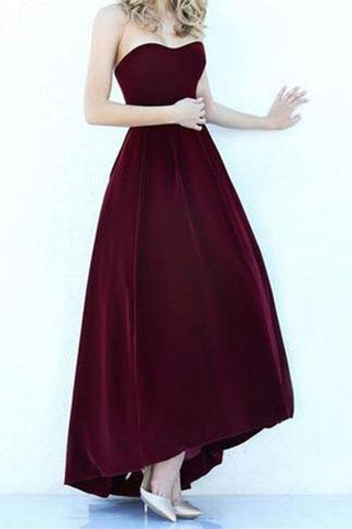 Modest High Low Burgundy Prom Gowns Wine Red Prom Dresses JS142