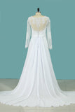 Wedding Dresses A Line Scoop Long Sleeves Chiffon With Applique