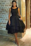 Generous Open Back Knee-Length Black Homecoming Dress with Appliques Beading JS462
