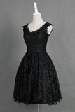 Classic Scoop Sleeveless Knee-Length Black Lace Homecoming Dresses JS460