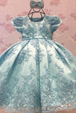 Satin Flower Girl Dresses Ball Gown Scoop With Appliques Short Sleeves