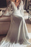 Chiffon 3/4 Length Sleeves Wedding Dresses V Neck Open Back With Applique