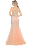 High Neck Tulle With Applique Mermaid Prom Dresses Sweep Train