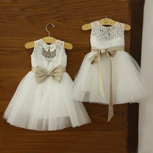 Ankle-length Sashes/Ribbons Scoop Neck White Lace Tulle Flower Girl Dresses JS545