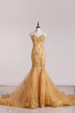 Tulle Sweetheart Mermaid/Trumpet With Gold Applique And Beads Evening Dresses