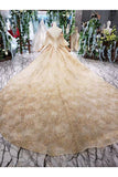 Ball Gown Wedding Dresses 3/4 Sleeves Top Quality Appliques Tulle Beading