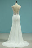 Sexy Open Back Straps Mermaid Wedding Dresses Spandex With Beading