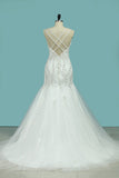 Spaghetti Straps Mermaid/Trumpet Wedding Dresses Tulle With Beading