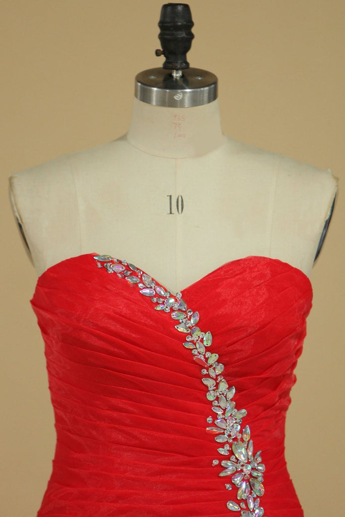 Red Sexy Prom Dresses Mermaid/Trumpet High Low Organza