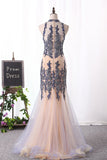 New Arrival High Neck Mermaid Prom Dresses Tulle With Applique And Beads