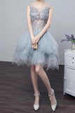 See-Through Homecoming Dresses A Line Scoop Tulle With Applique