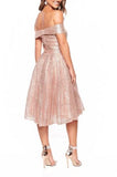 Elegant Off the Shoulder Pink Sequins Sweetheart Short Prom Dresses, Bridesmaid Dresses SJS15189