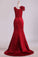 Evening Dresses V Neck Satin With Bow Knot Sweep Train Mermaid