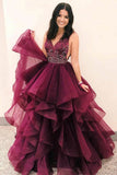 Formal Ball Gown Long V-Neck Open Back Princess Prom Dresses Quinceanera Dresses
