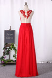 A Line Prom Dresses Chiffon Scoop With Ruffles And Applique