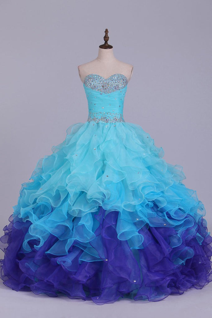 Quinceanera Dresses Ball Gown Sweetheart Floor Length Organza With Beading Sash Ruffles