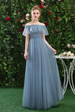 Cheap Off The Shoulder Tulle Long Prom Dress, Bridesmaid Dresses