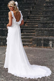 Elegant Sheath V Neck Chiffon Ruffles Sleeveless Open Back Wedding Dresses JS271