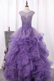 Tulle Quinceanera Dresses Ball Gown Scoop Beaded Bodice Floor Length