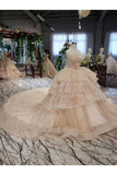 Ball Gown Wedding Dresses Strapless Top Quality Appliques Tulle Beading