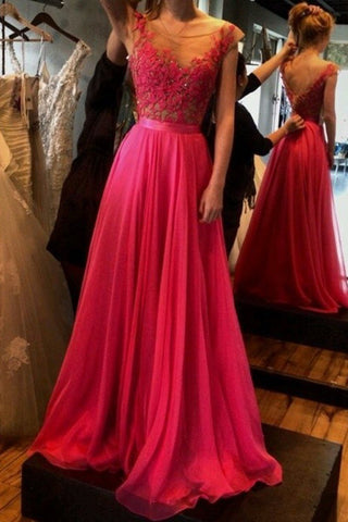 Chiffon Prom Dresses Cap Sleeves A-Line Lace Up Scoop Neck