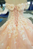 Pink Wedding Dresses Lace Up With Handmade Flower Sweetheart Neck