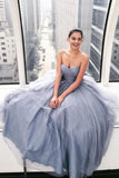 Sparkly Ball Gown Strapless Grey Sweetheart Long Prom Dresses, Evening Dresses SJS15535