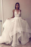 A Line Sleeveless Tulle Prom Dress With Appliques, Cheap Beach Wedding Dress