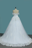 Sheath Tulle Off The Shoulder Wedding Dresses With Applique And Beads