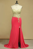 Spandex Prom Dresses Sweetheart With Applique And Slit
