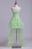 Sweetheart A Line High Low Prom Dress Beaded Tulle