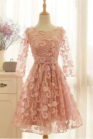 Lace Homecoming Dresses A Line Long Sleeves With Sash/Ribbon