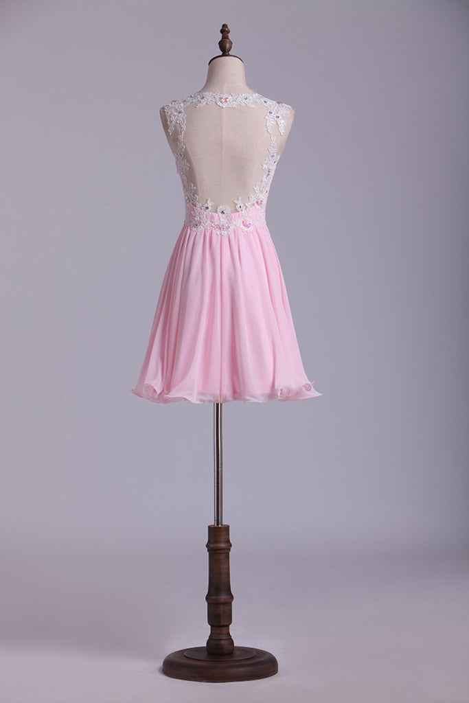 Straps A-Line/Princess Homecoming Dresses Chiffon With Applique