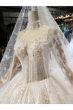 Ball Gown Wedding Dresses Long Sleeves Sweetheart Top Quality Appliques Tulle Beading