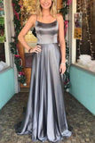 Beautiful Silver Gray Long A-Line Spaghetti Straps Prom Dresses Party Dresses
