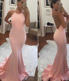 Halter Mermaid Halter Pink Backless Long Sleeveless Floor Length Long Prom Dresses JS766