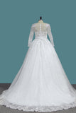 A Line Long Sleeves Wedding Dresses Tulle With Applique Sweep Train