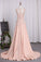 A Line Elastic Satin Straps Prom Dresses With Slit Sweep Train