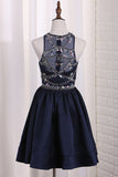 New Arrival Scoop Beaded Bodice Homecoming Dresses A Line Satin