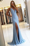 Gorgeous Sleeveless Mermaid V-Neck Backless Floor-Length Slit Long Prom Dresses JS304