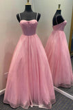 Spaghetti Straps Sparkly Lilac A Line Prom Dresses Sequin Evening Dresses