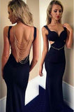 Mermaid Navy Online V-Neck Backless Sleeveless Beautiful Prom Dresses JS950