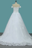 Off The Shoulder A Line Tulle Wedding Dresses With Applique