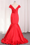 Satin Mermaid Off The Shoulder With Ruffles Evening Dresses