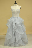 Plus Size Strapless Prom Dresses Organza With Beading Floor Length